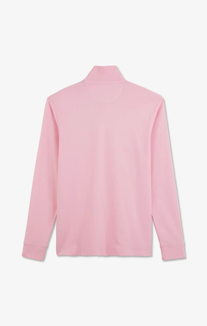 Polo manches longues rose uni en piqué de coton stretch