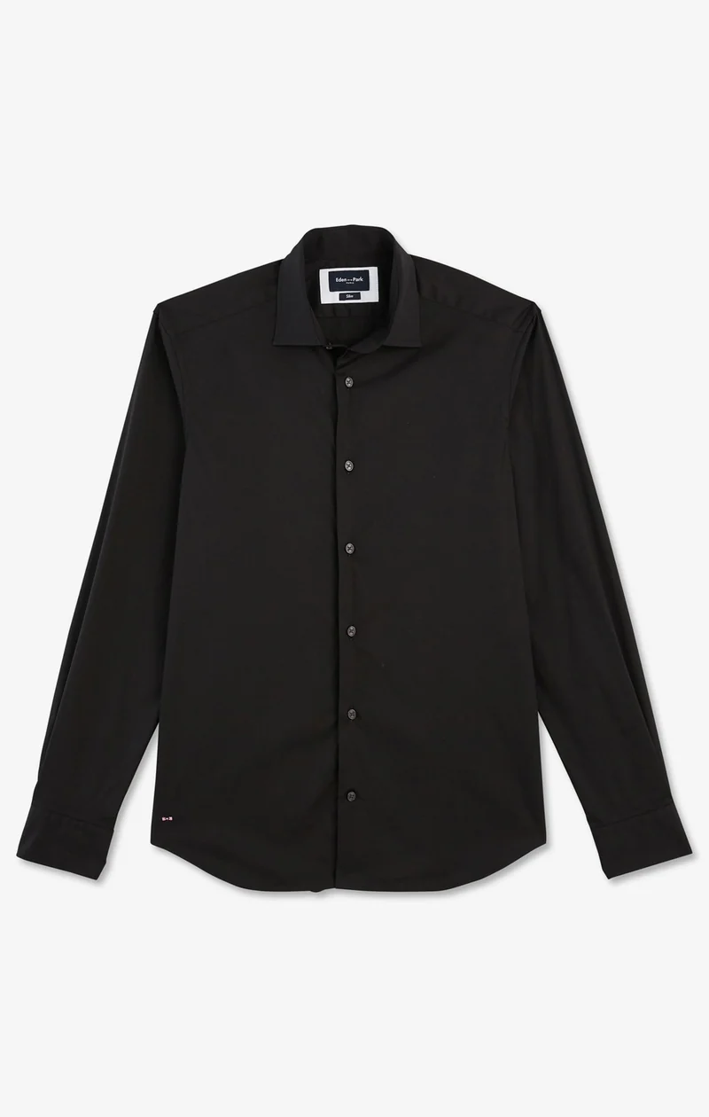 Chemise noir slim en popeline stretch