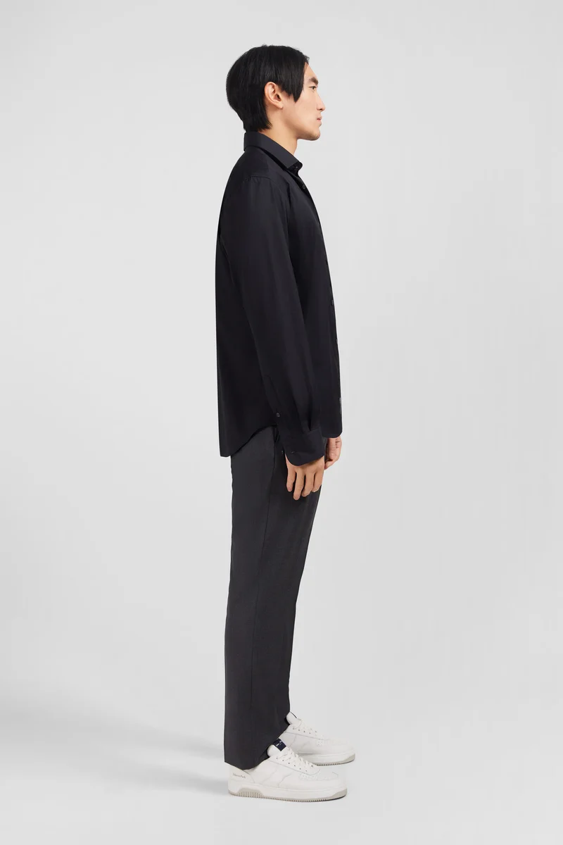 Chemise noir slim en popeline stretch