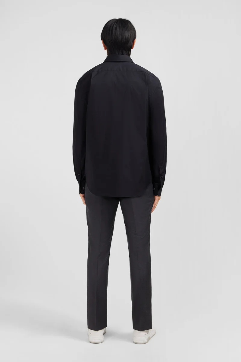 Chemise noir slim en popeline stretch