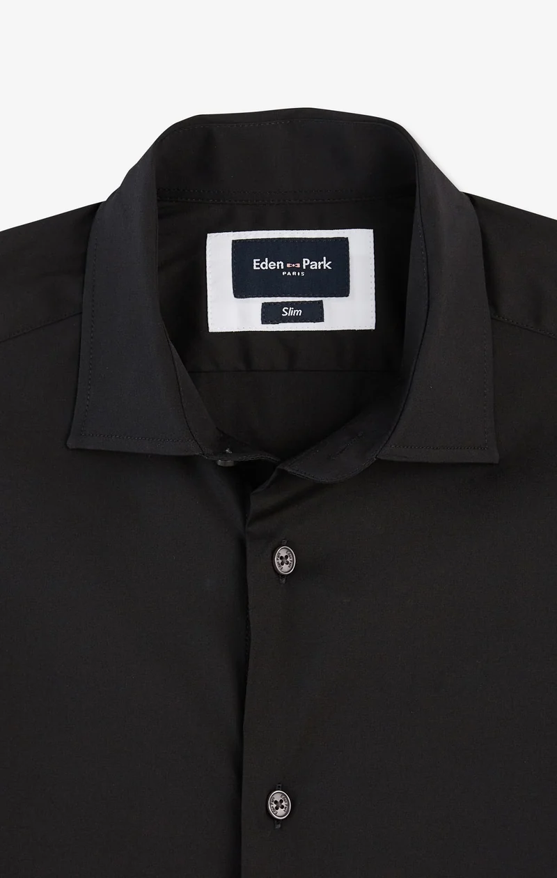 Chemise noir slim en popeline stretch
