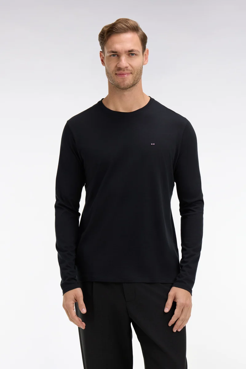 T-shirt noir col rond à manches longues