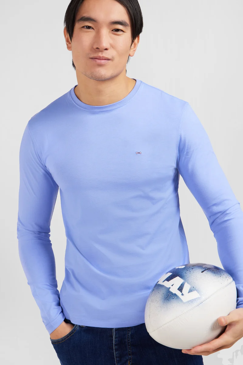 T-shirt bleu col rond à manches longues