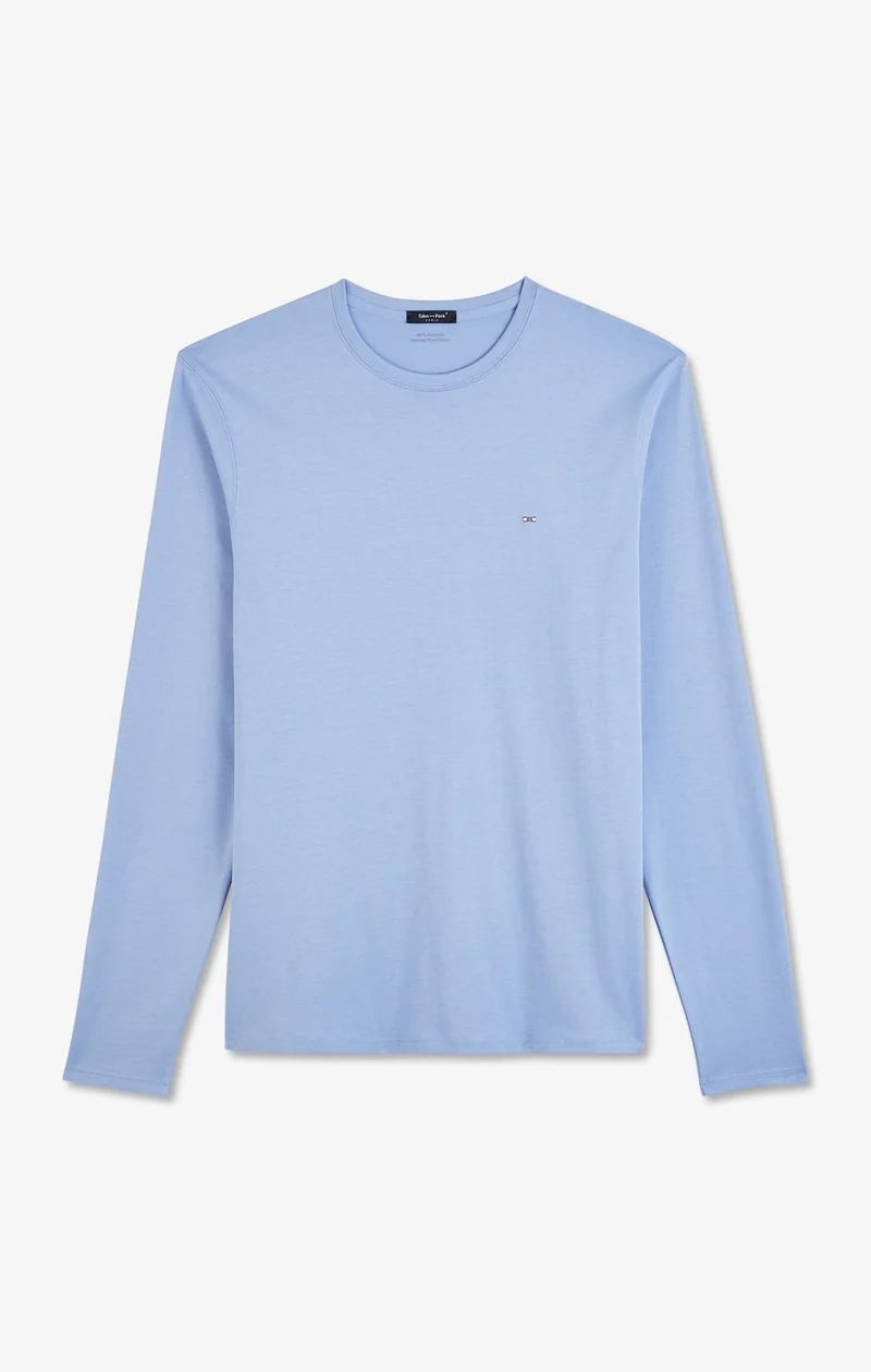 T-shirt bleu col rond à manches longues