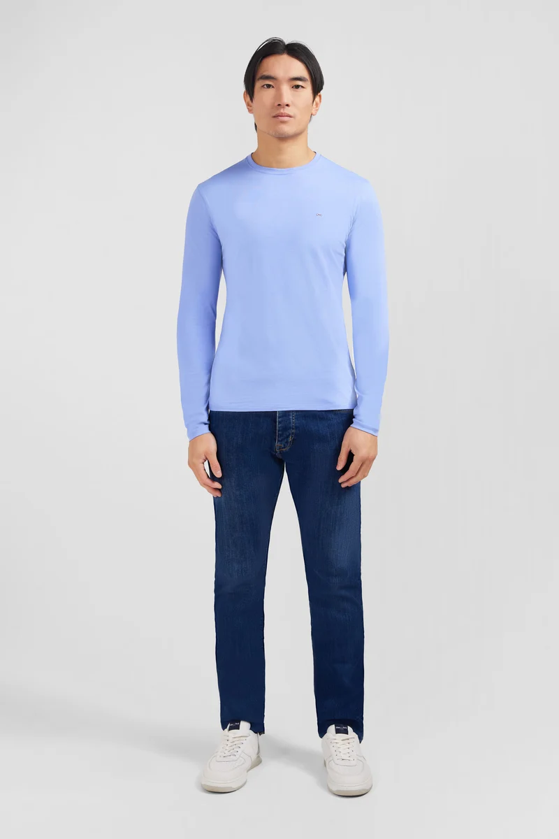 T-shirt bleu col rond à manches longues