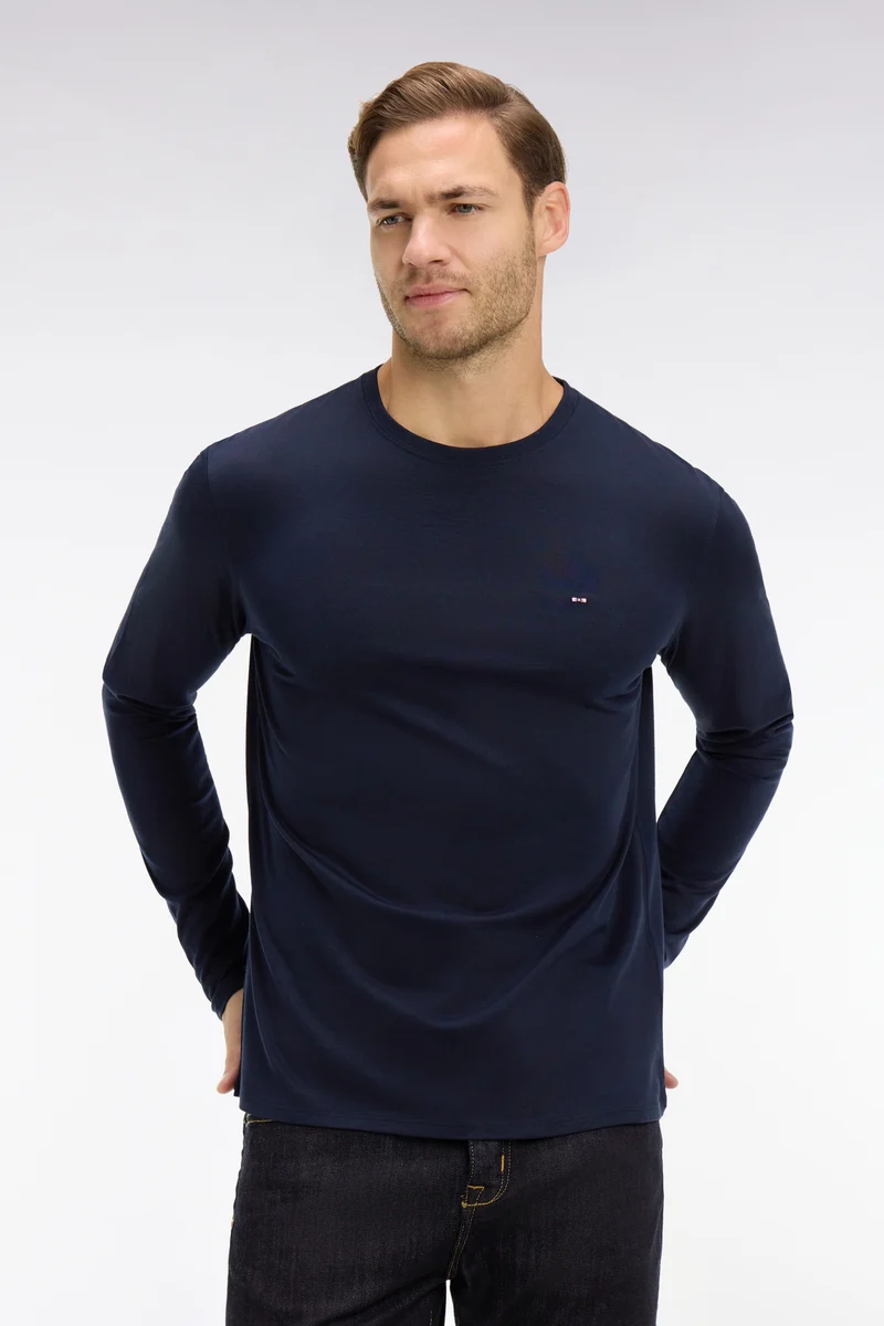 T-shirt bleu marine col rond à manches longues