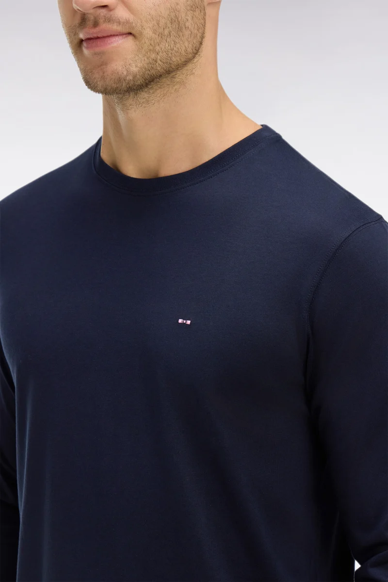 T-shirt bleu marine col rond à manches longues