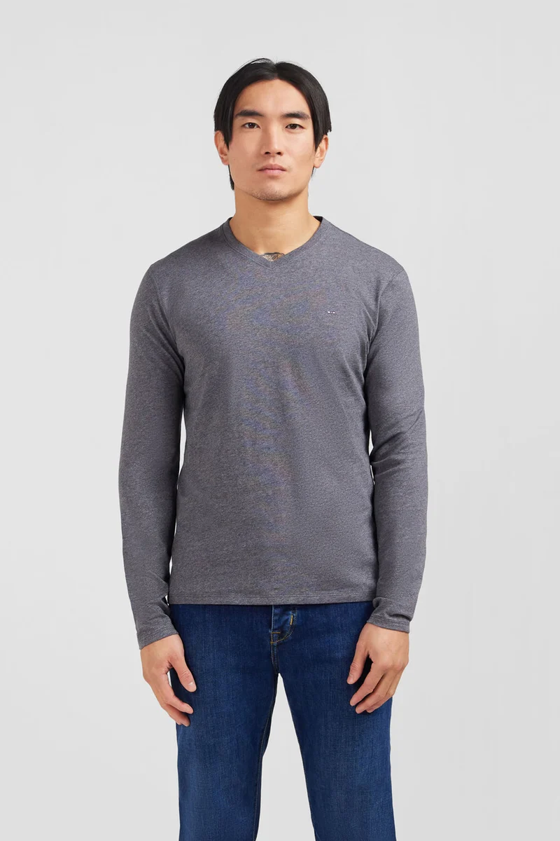 T-shirt gris col rond à manches longues