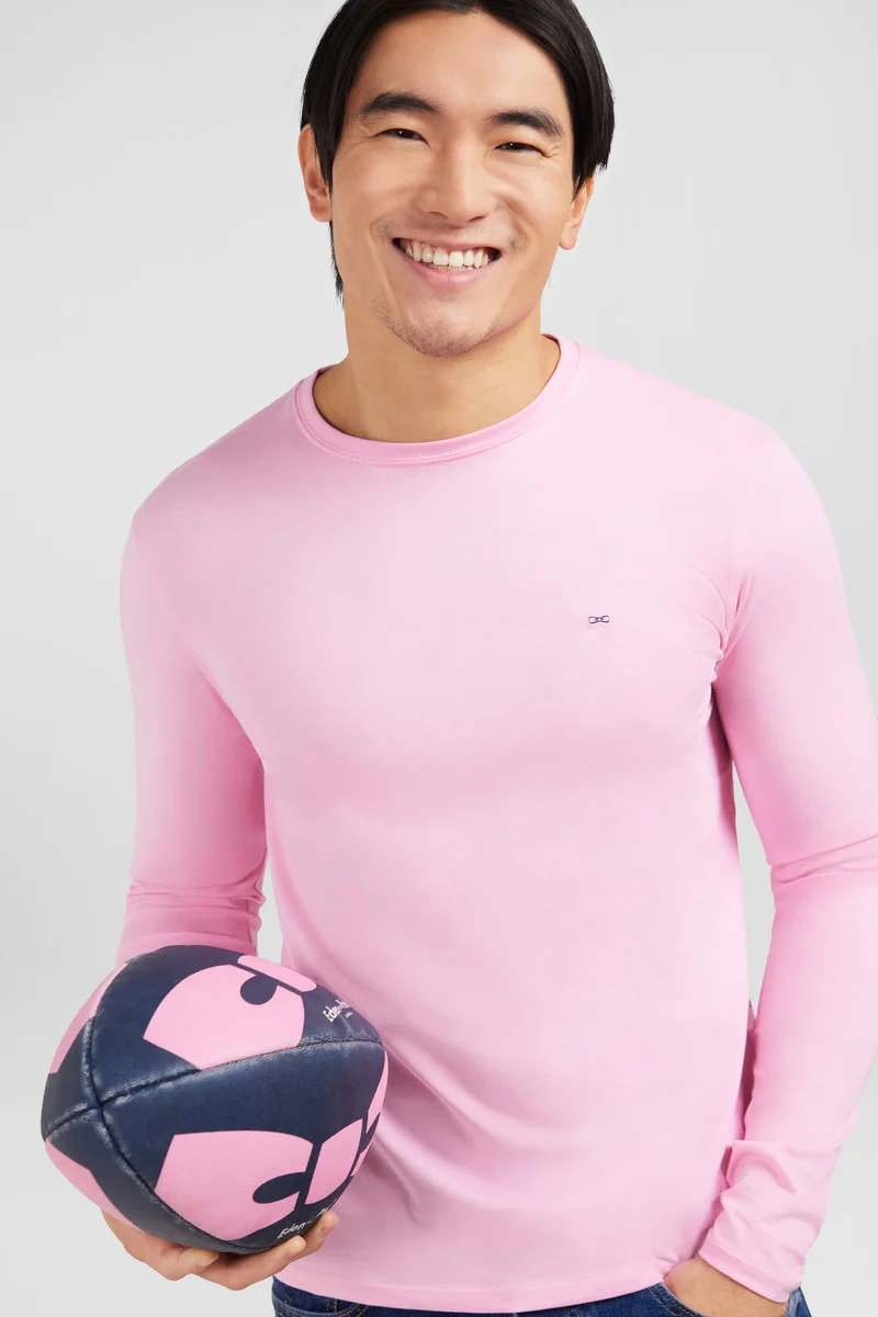T-shirt rose col rond à manches longues