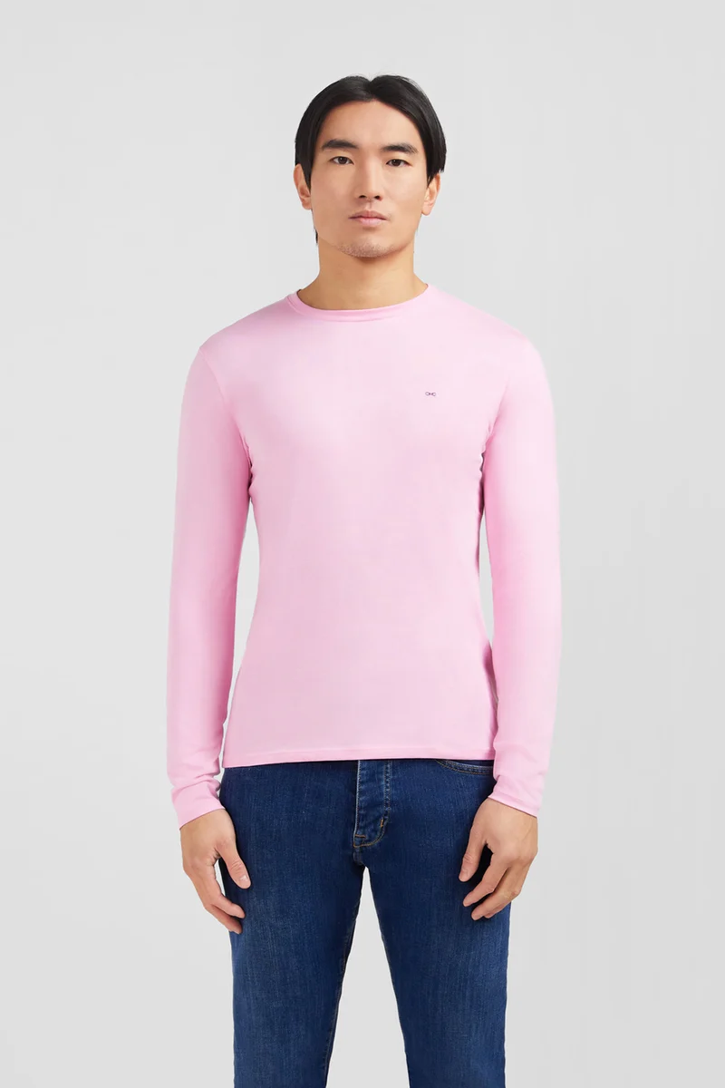 T-shirt rose col rond à manches longues