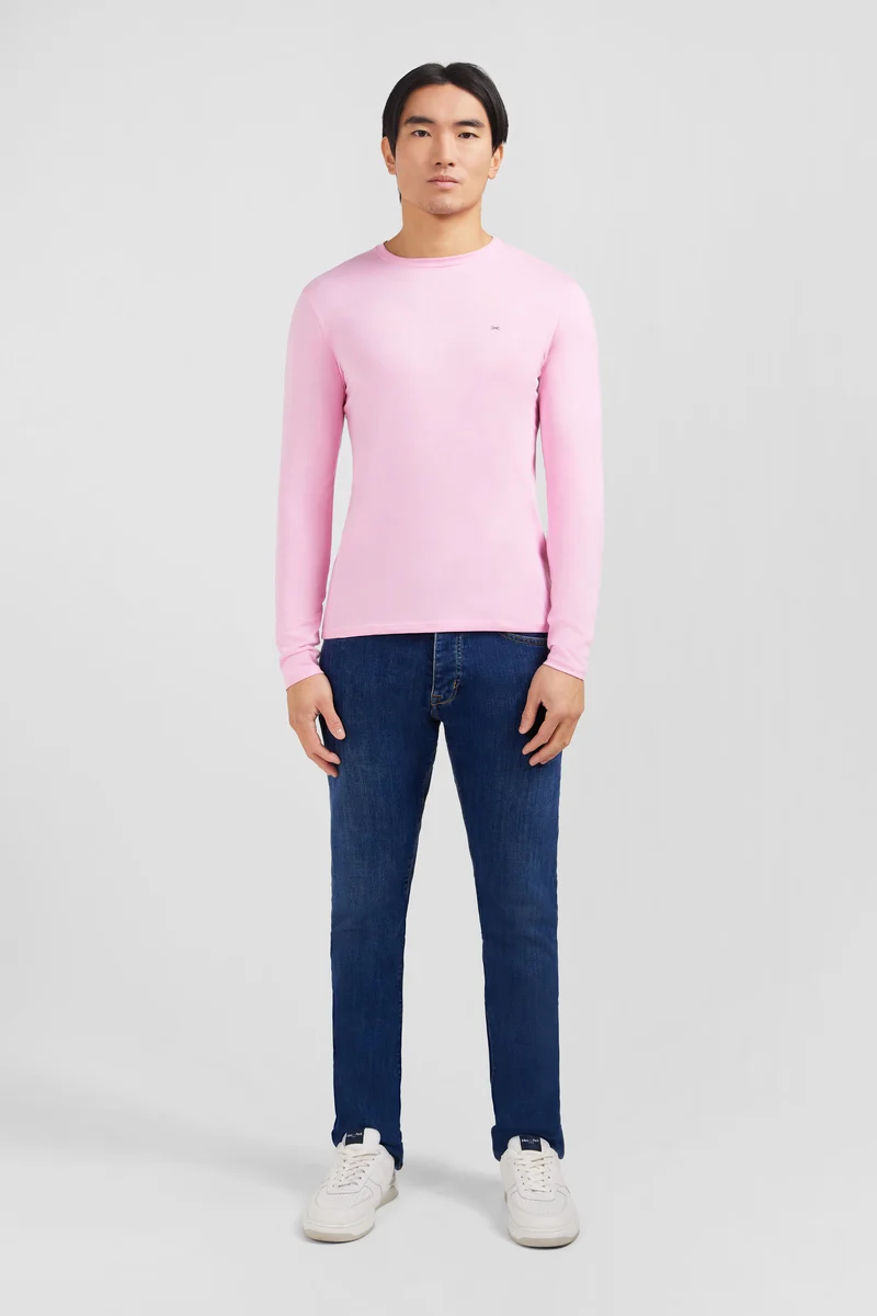 T-shirt rose col rond à manches longues