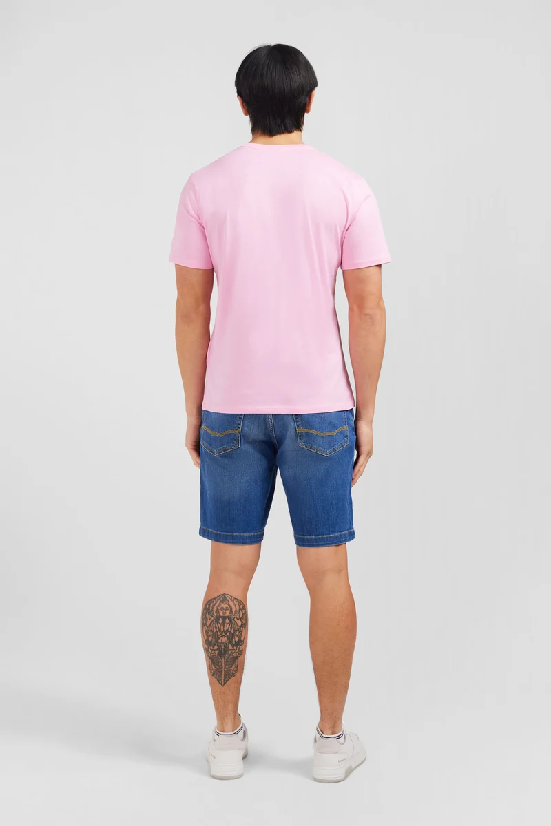 T-shirt rose col V à manches courtes