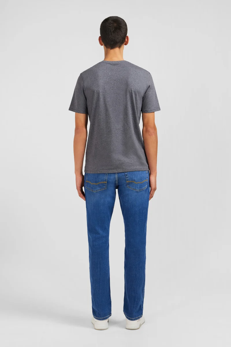 T-shirt gris col V à manches courtes