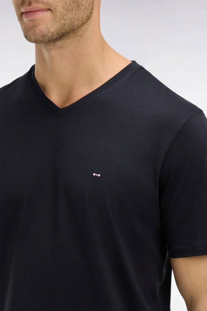 T-shirt noir col V à manches courtes