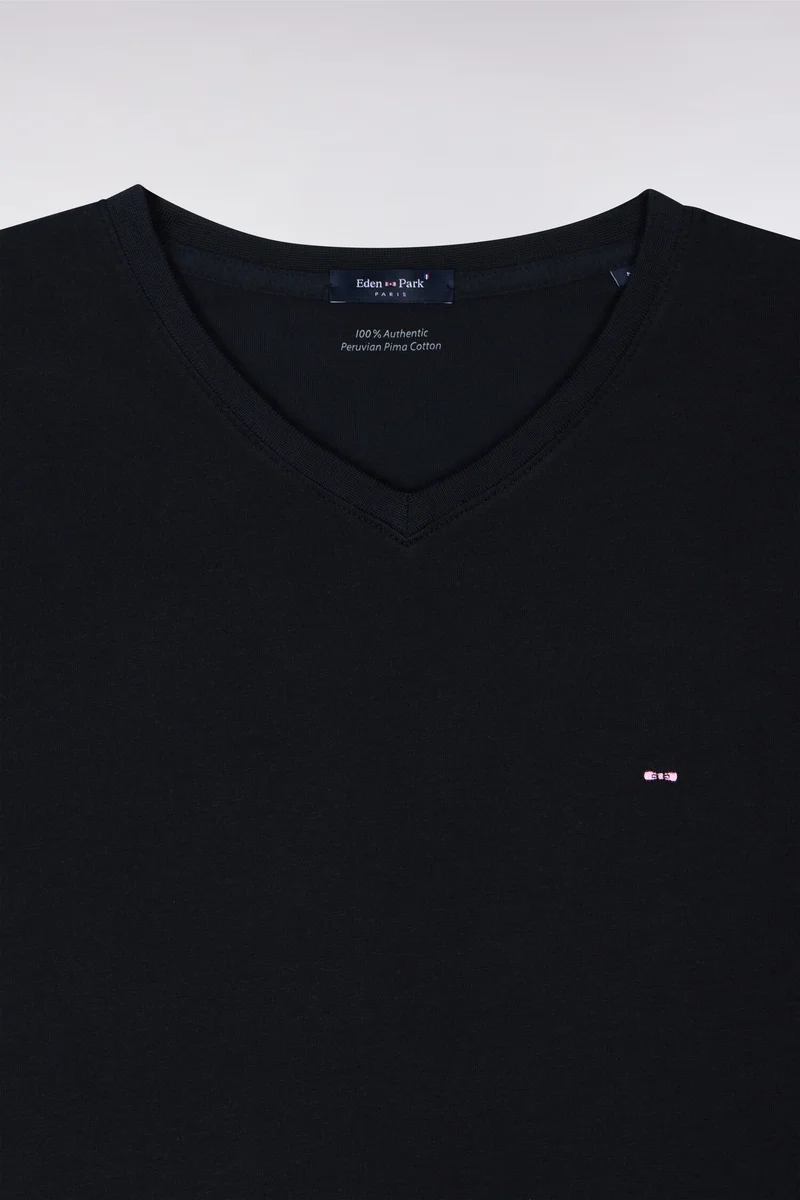 T-shirt noir col V à manches courtes