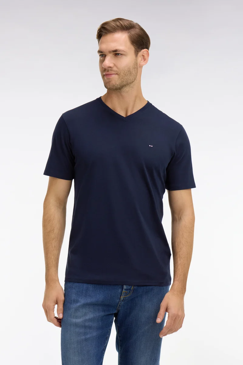T-shirt bleu marine col V à manches courtes