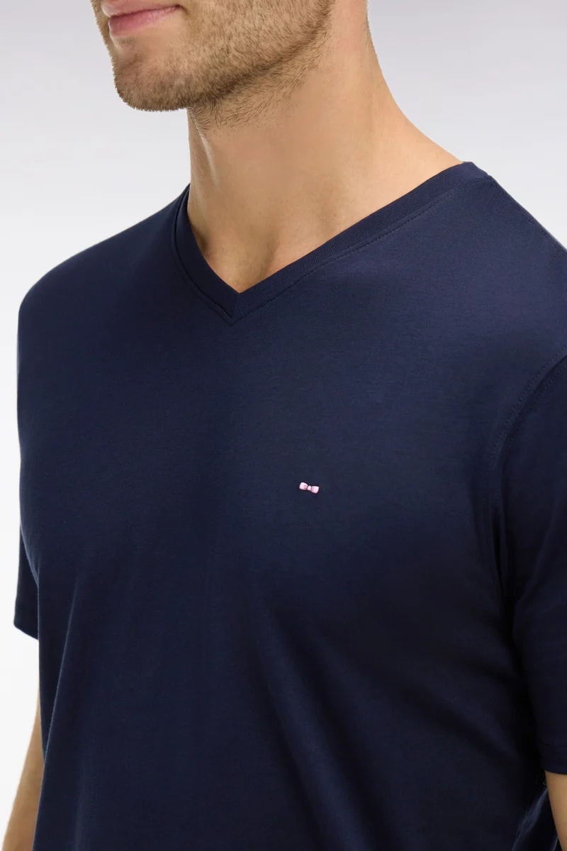 T-shirt bleu marine col V à manches courtes