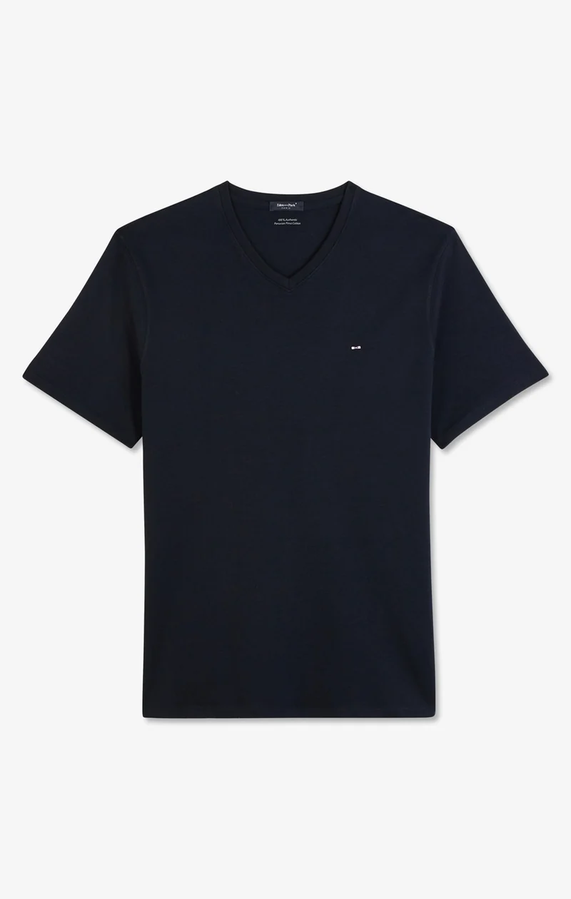 T-shirt bleu marine col V à manches courtes