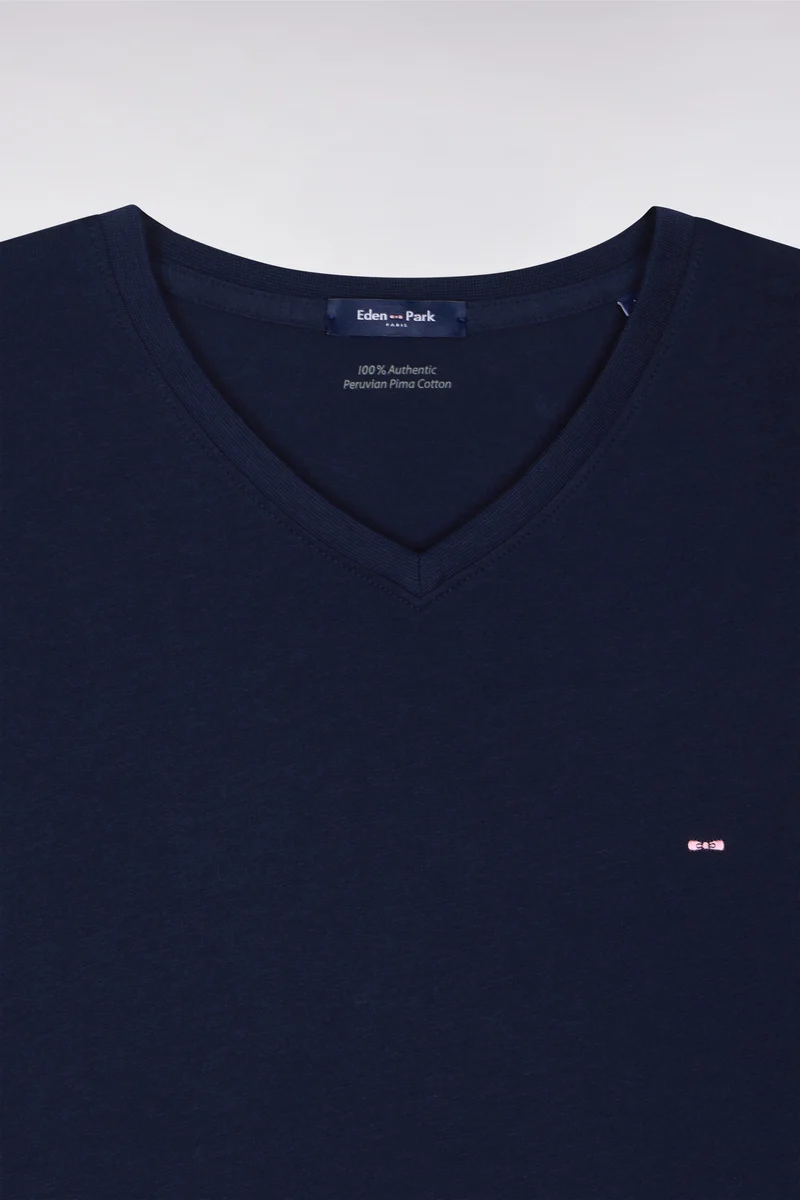 T-shirt bleu marine col V à manches courtes