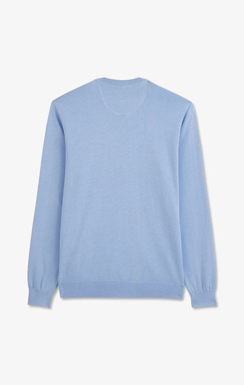Pull bleu à col V en coton