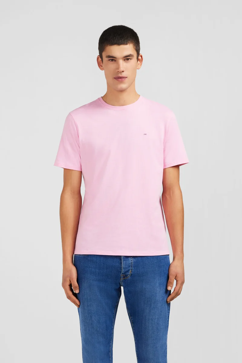 T-shirt rose col rond à manches courtes