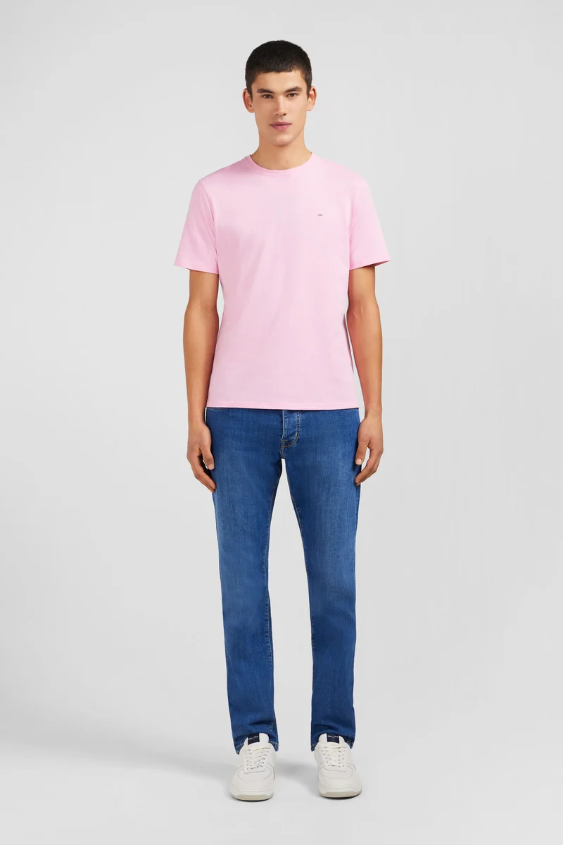 T-shirt rose col rond à manches courtes