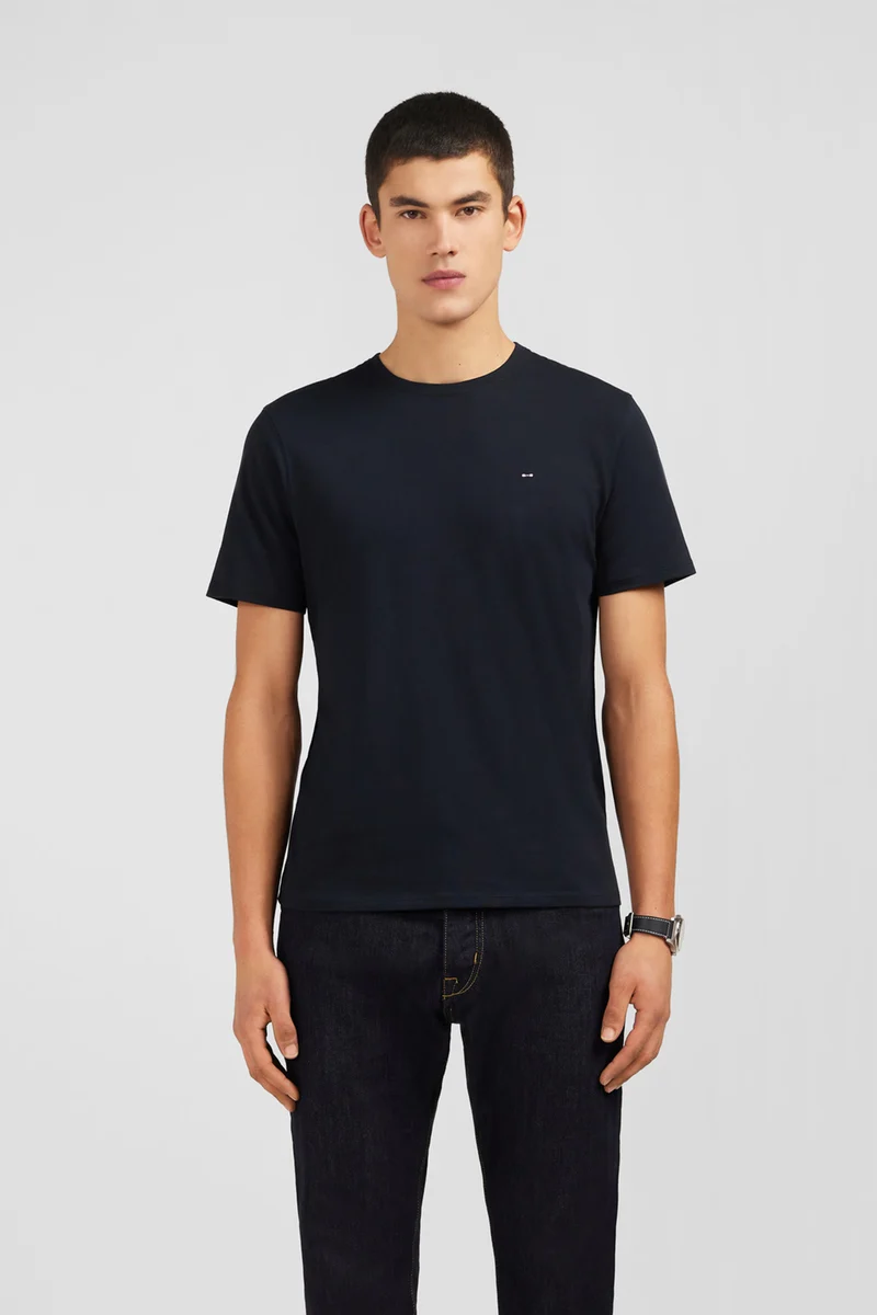 T-shirt noir col rond à manches courtes