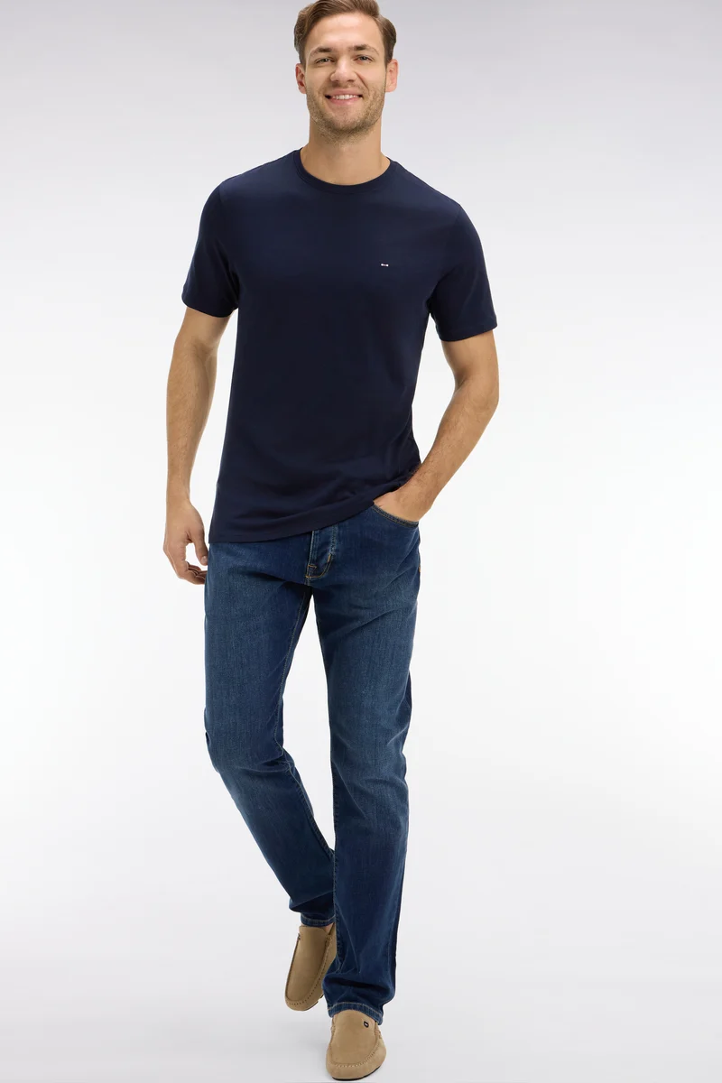 T-shirt bleu marine col rond à manches courtes