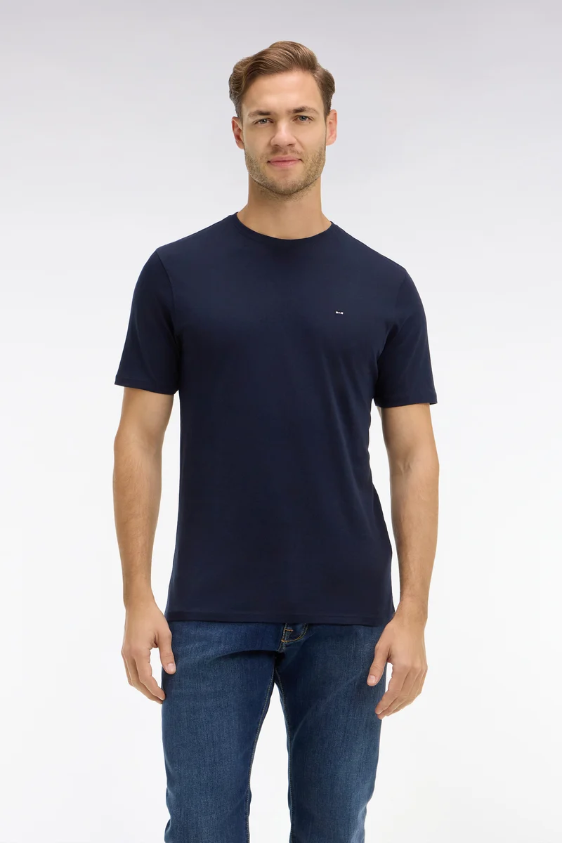 T-shirt bleu marine col rond à manches courtes