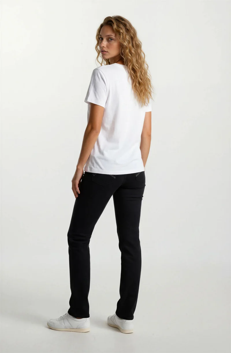 Jeans jambe droite coutures contrastantes | Taille régulière