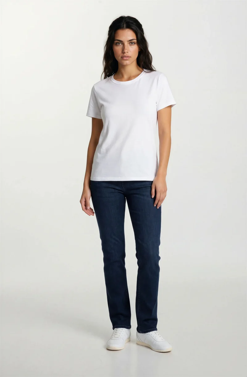 Jeans jambe droite coutures ton sur ton | Taille régulière