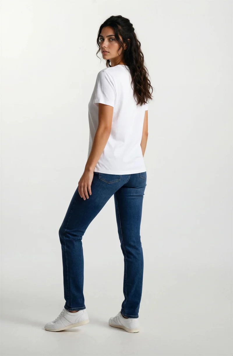 Jeans jambe droite coutures ton sur ton | Taille régulière
