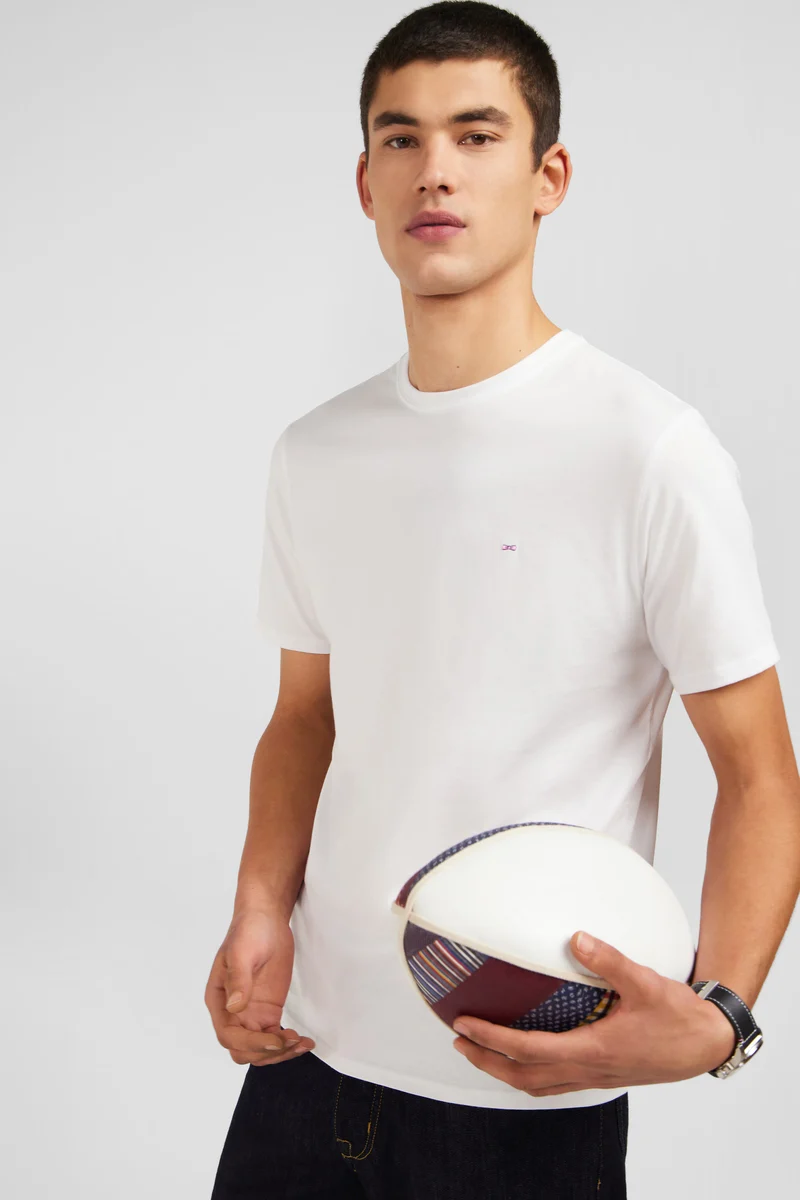 T-shirt blanc col rond à manches courtes