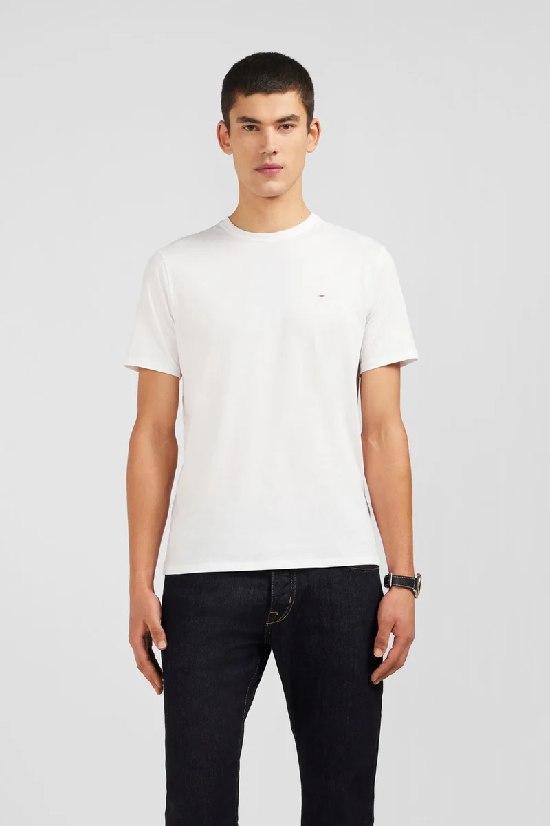 T-shirt blanc col rond à manches courtes