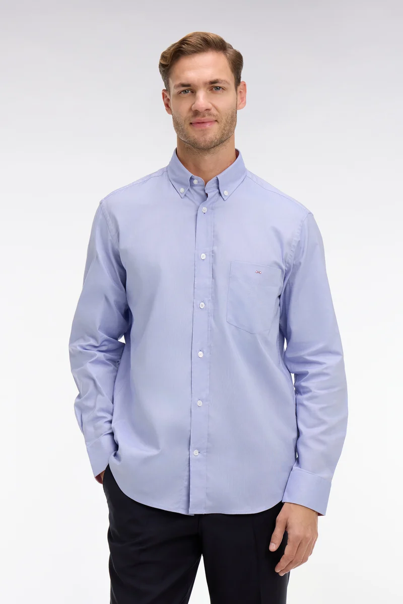 Chemise bleue unie en coton
