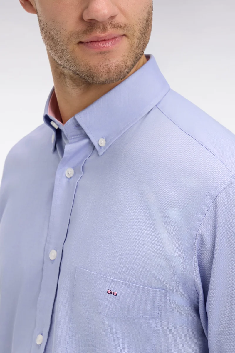 Chemise bleue unie en coton