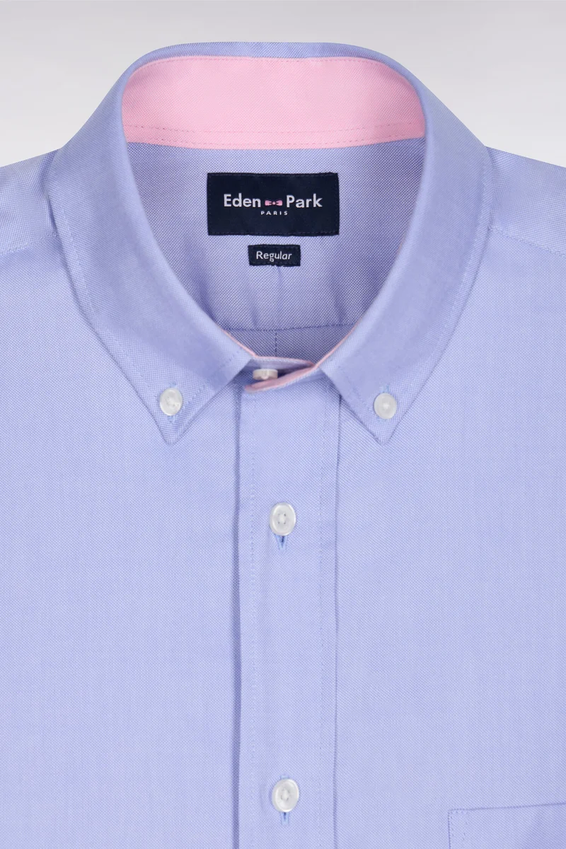 Chemise bleue unie en coton