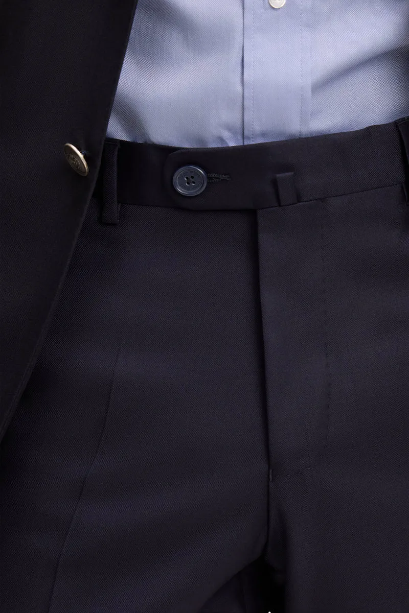 Pantalon regular bleu foncé en laine à plis cassés