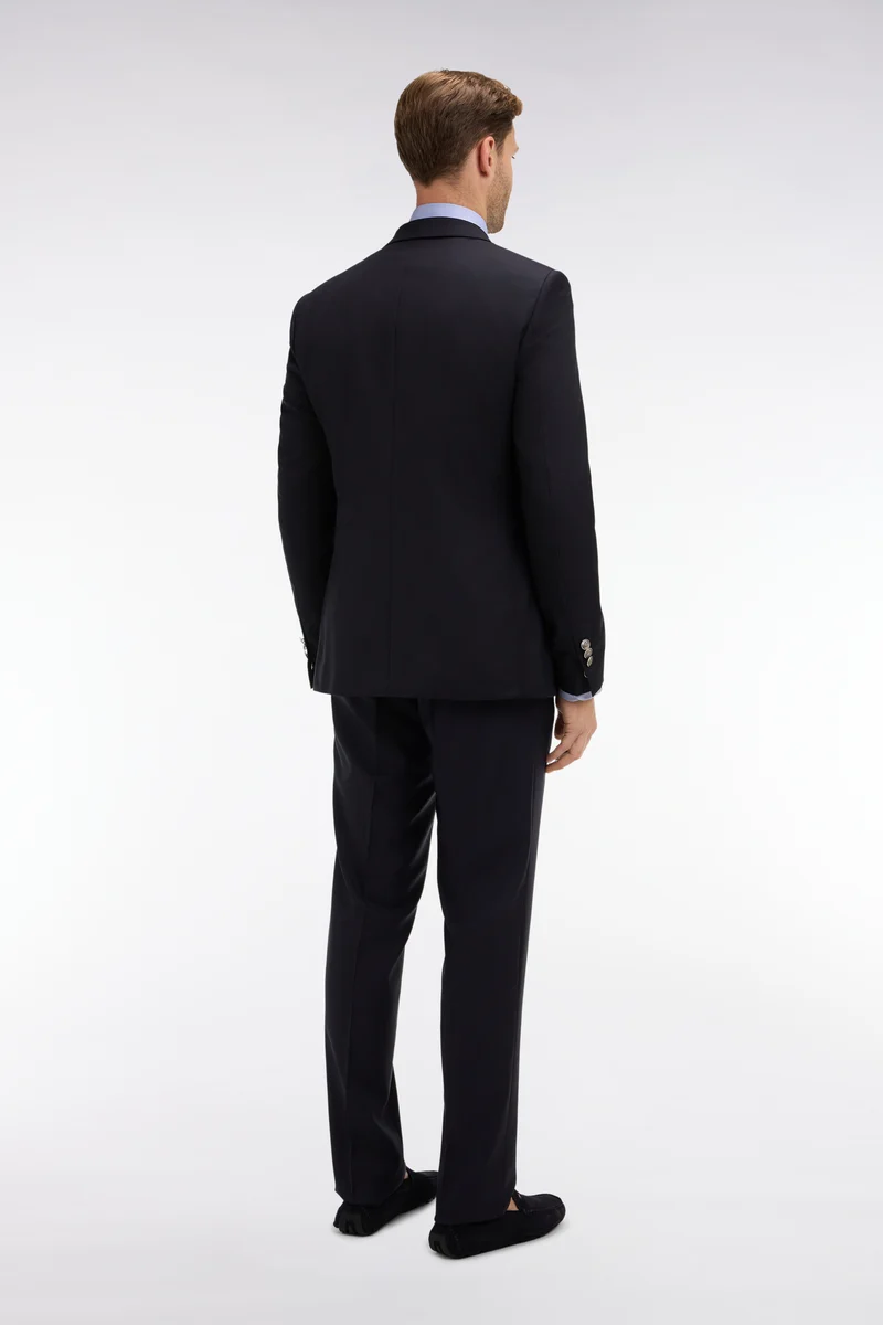 Pantalon regular bleu foncé en laine à plis cassés