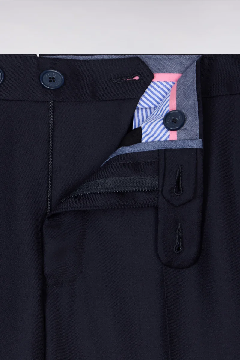 Pantalon regular bleu foncé en laine à plis cassés