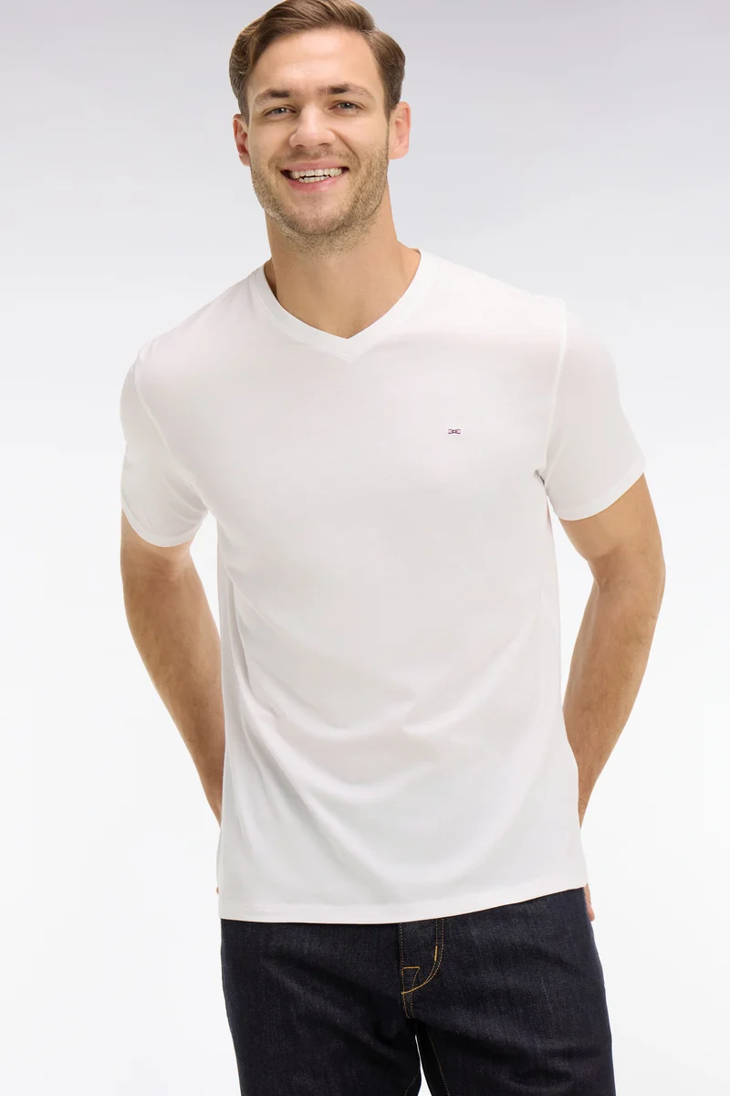 T-shirt blanc col V à manches courtes