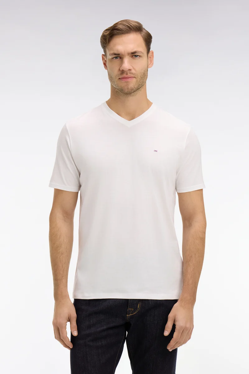 T-shirt blanc col V à manches courtes