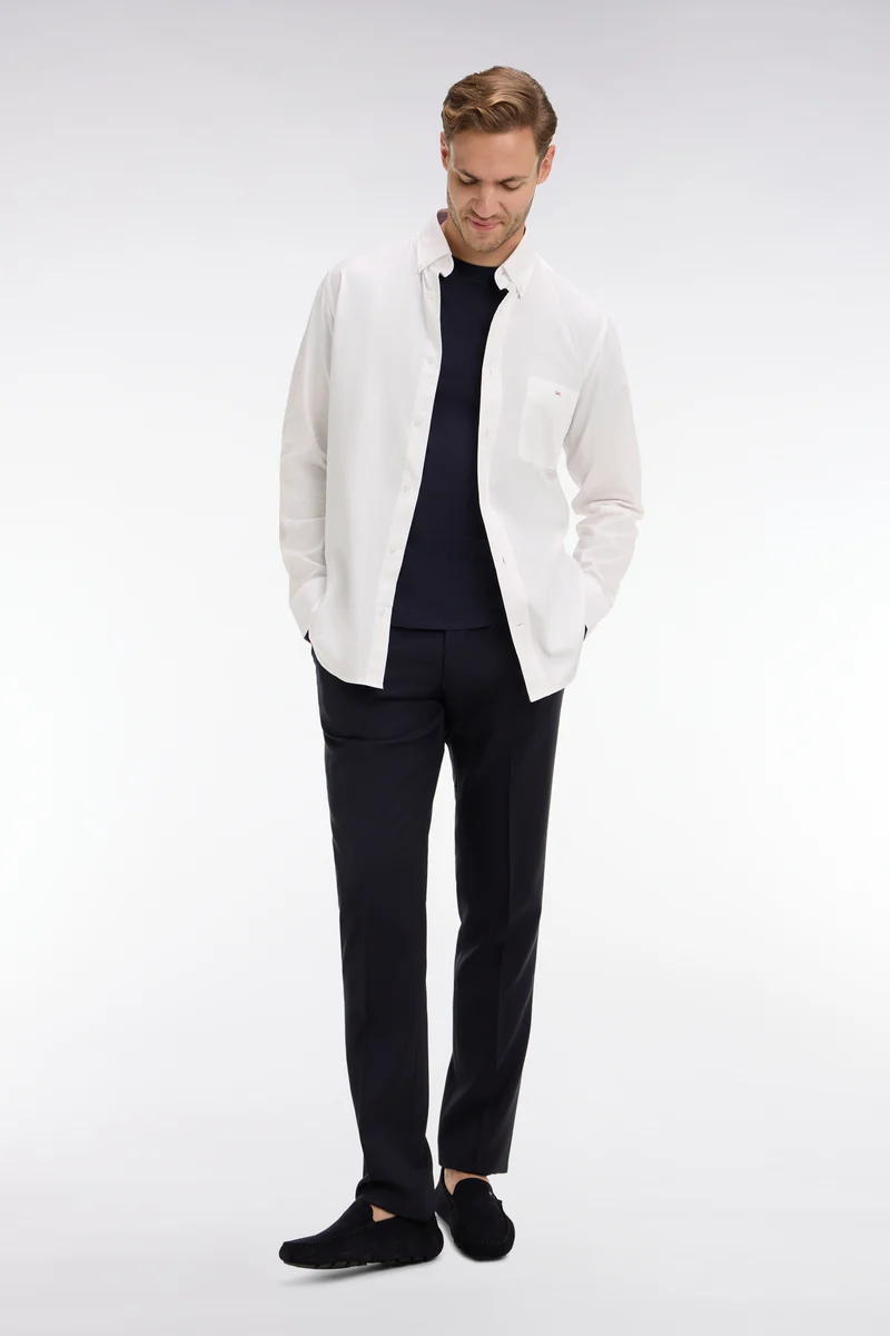 Pantalon slim bleu foncé en laine à plis cassés