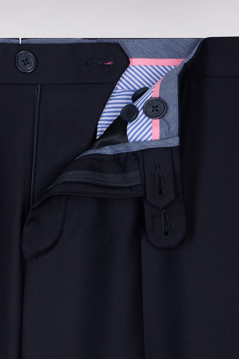 Pantalon slim bleu foncé en laine à plis cassés