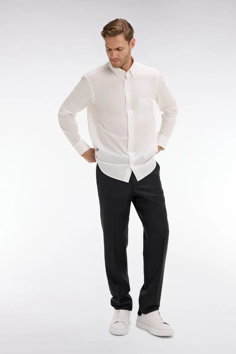 Pantalon regular gris foncé en laine à plis cassés