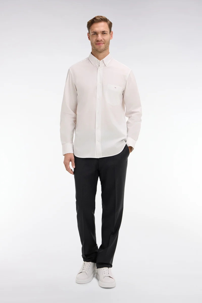 Pantalon regular gris foncé en laine à plis cassés