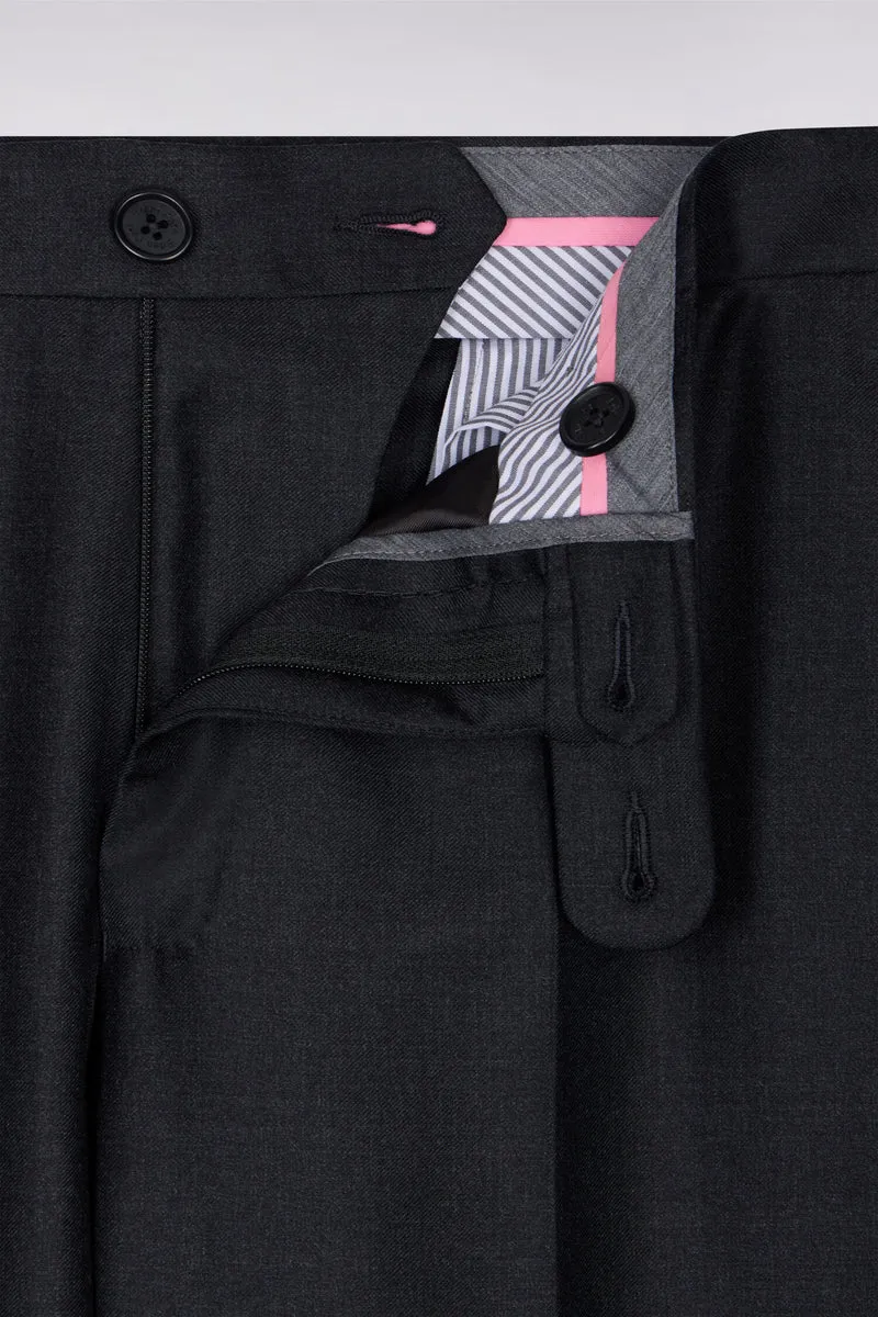 Pantalon regular gris foncé en laine à plis cassés