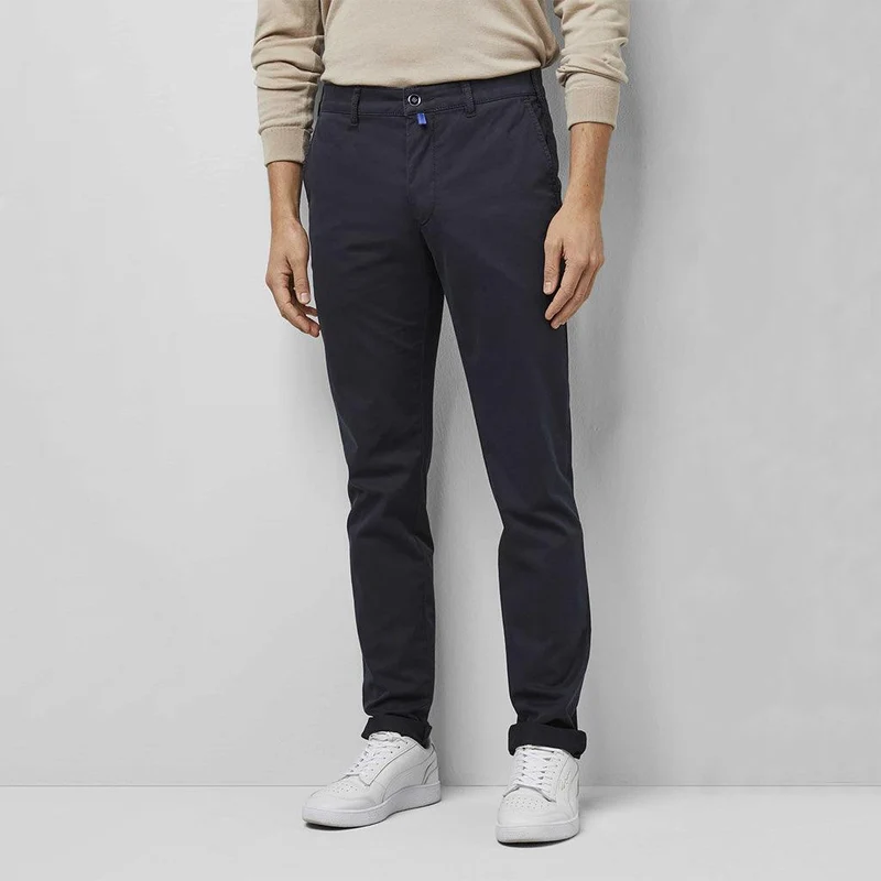 Pantalon chino Meyer marine en twill de coton