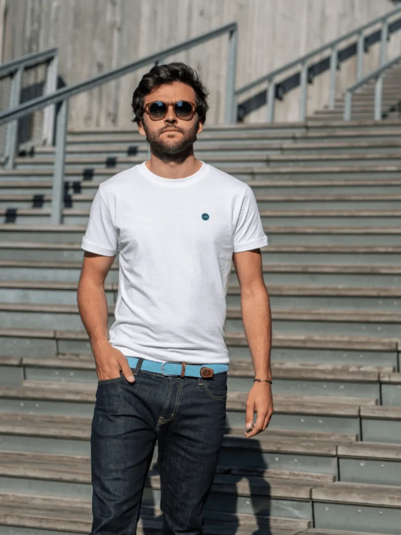 Ceinture tressée Billybelt bleu dragée en cuir