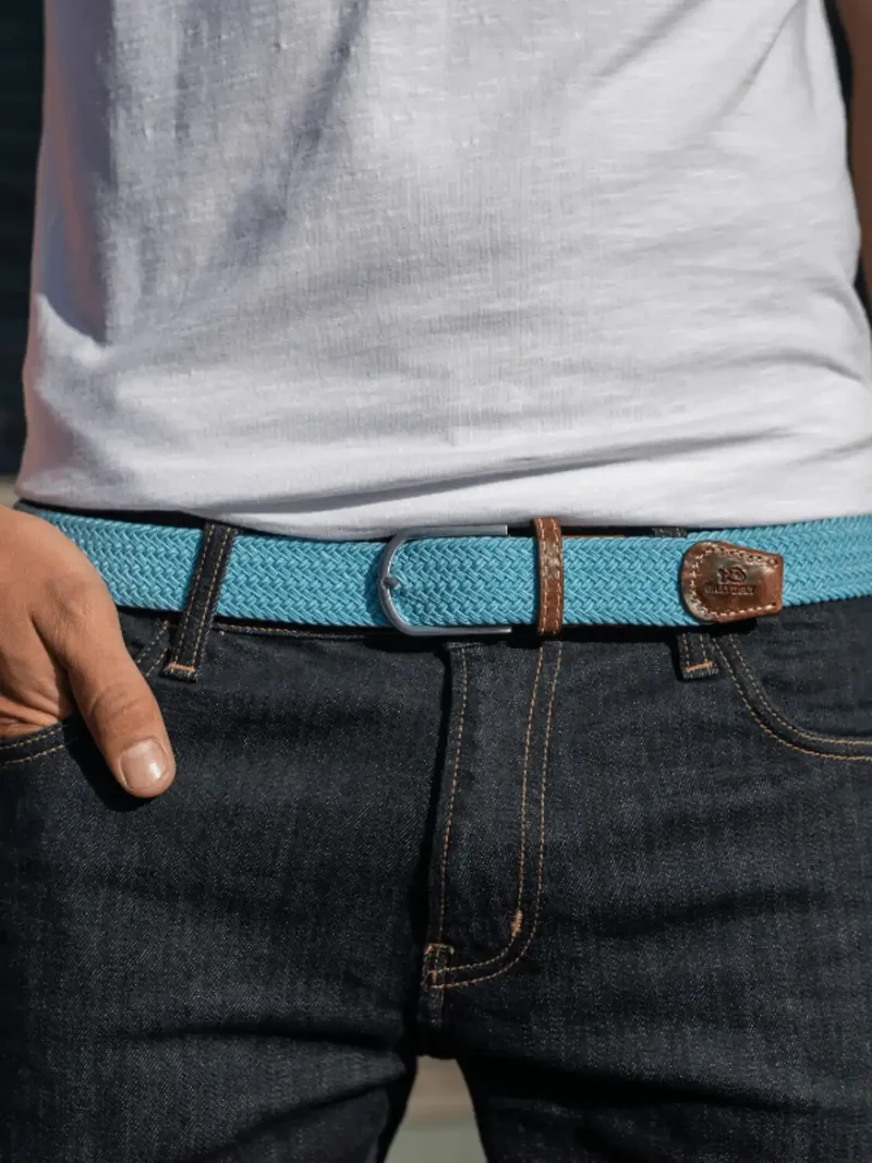 Ceinture tressée Billybelt bleu dragée en cuir